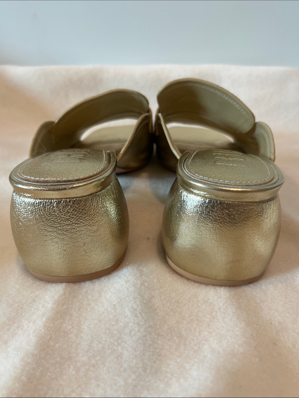 Gold Metallic Leather Slide Mules with Low Block Heel - Picture 6 of 12